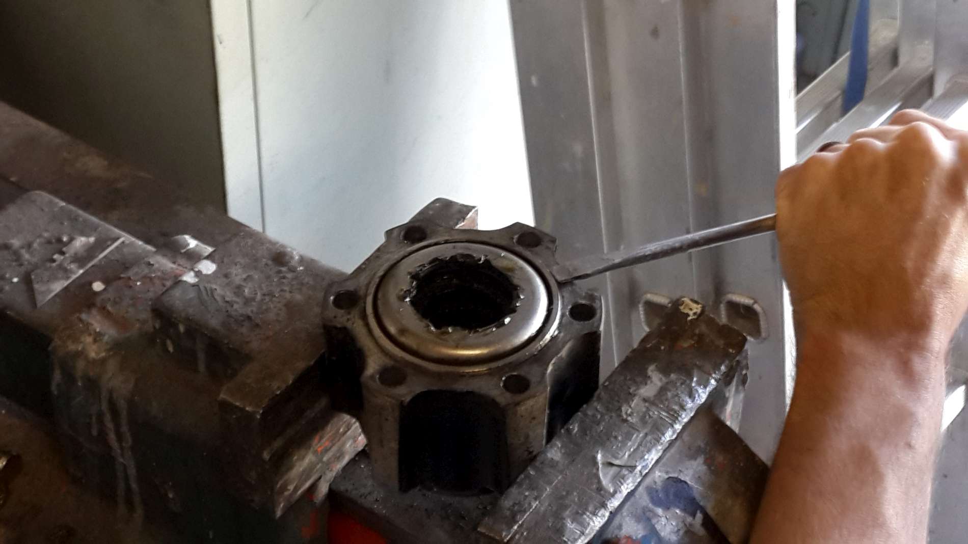 remove ring with screw driver and hammer