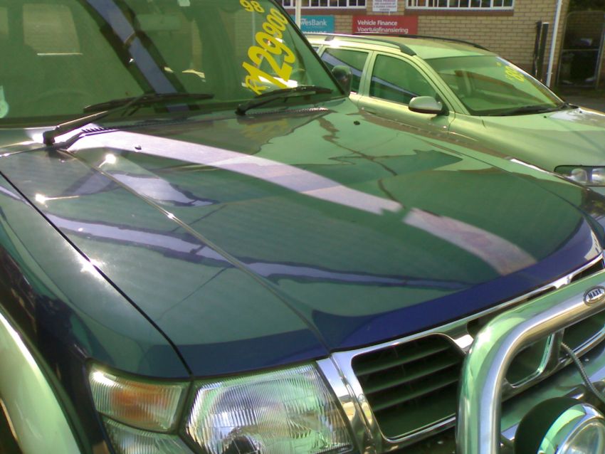 no clear on the photo, but looks like hail damage on the bonnet (bad repair job) and a few dings on passenger door and on rear fender