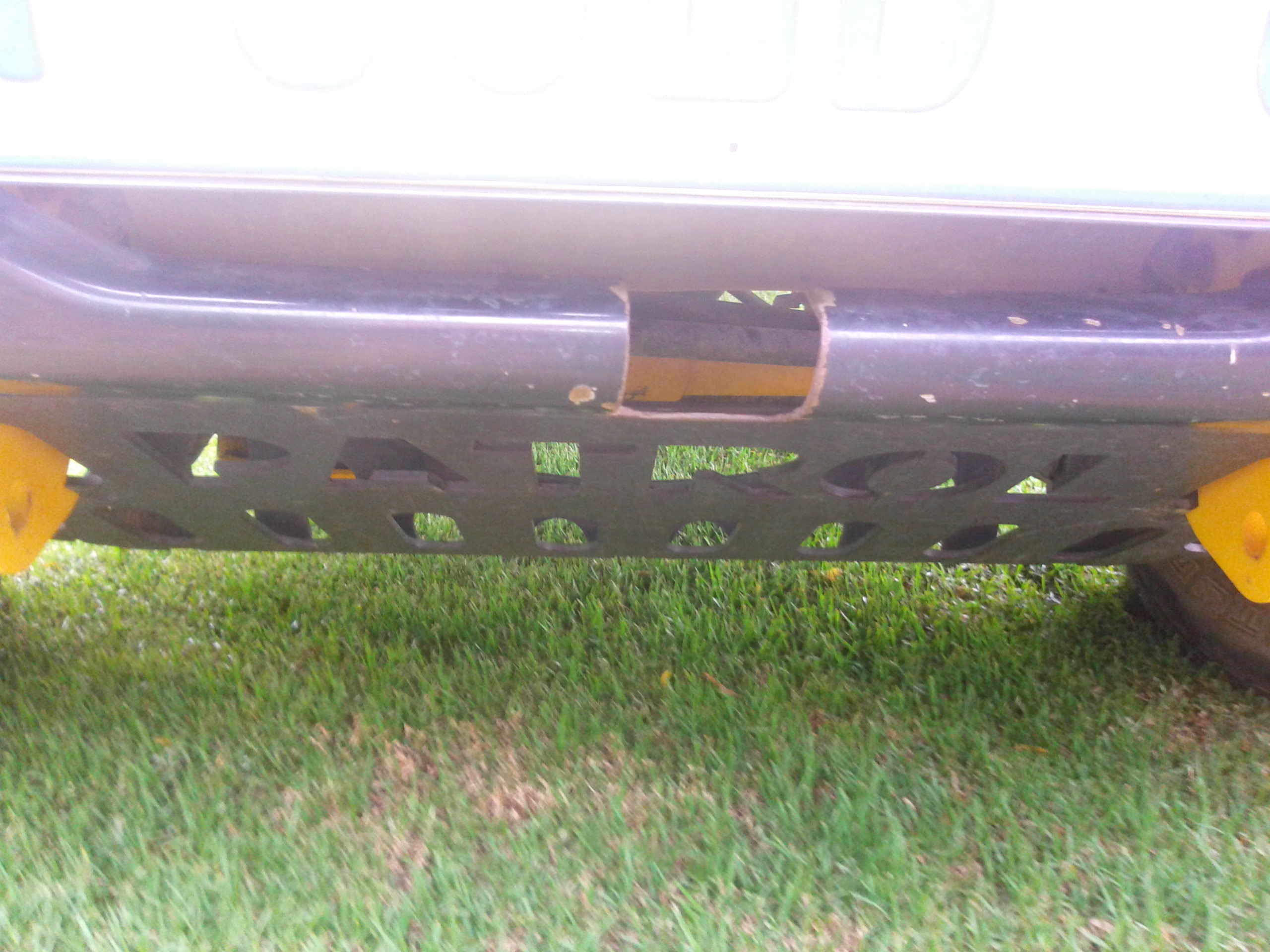 Cutout for tow hitch by a previous owner