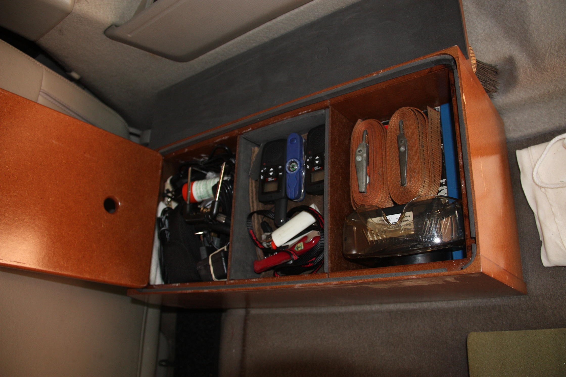 One of the boxes showing inside - back is shaped so that seats can still be fully reclined.