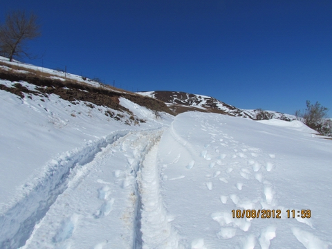 check the height of the snow bank on the right