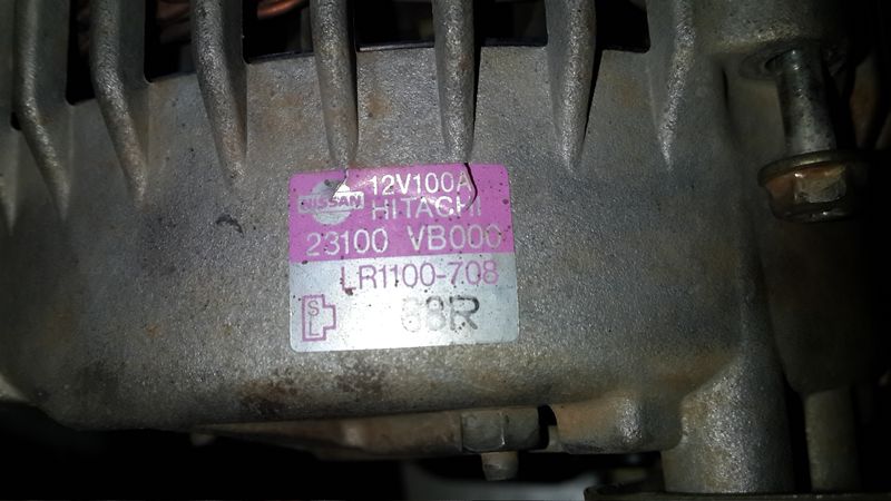 Hitachi Alternator showing part/model numbers Enlarged