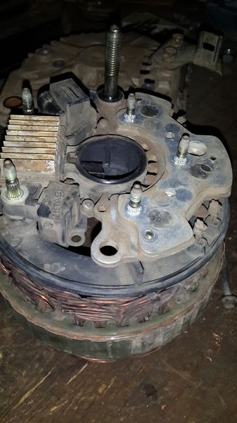 Hitachi Alternator showing diodes and rectifiers from top